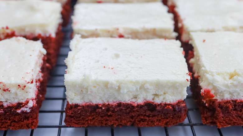 cheesecake bars on wire rack