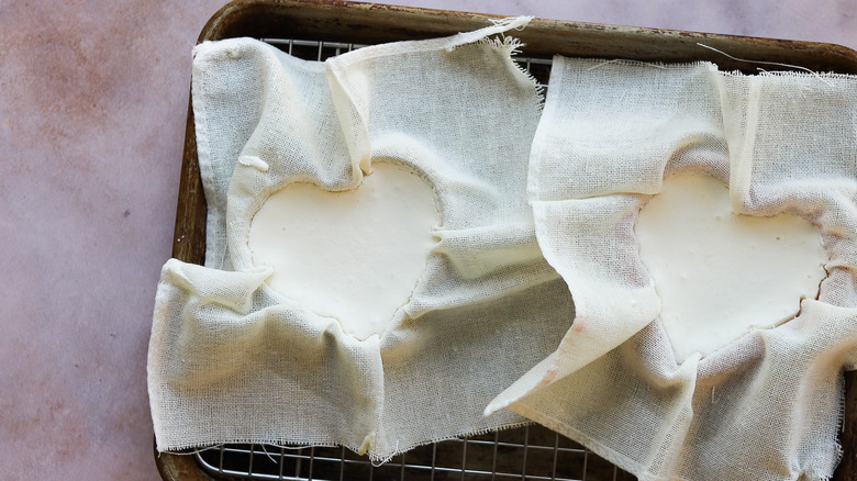 Cheeses pressed into heart molds