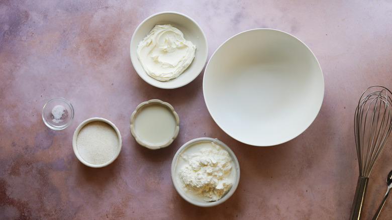 Various dairy ingredients and bowl