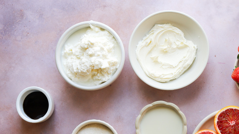 Bowls of soft cheeses