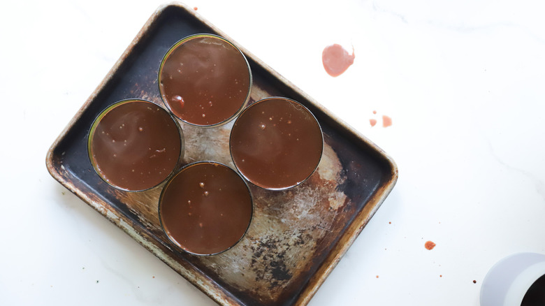 Hot pudding poured into glasses