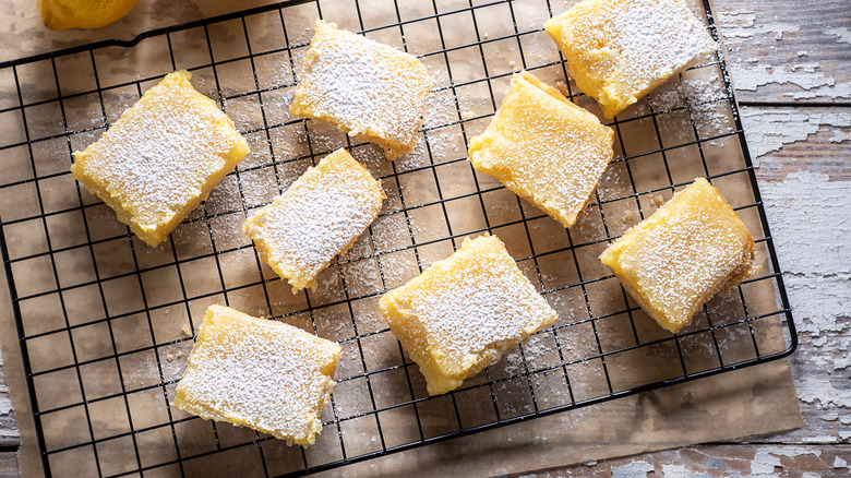 Lemon bars on a cooling rack