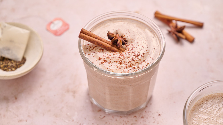 vanilla chai smoothie on table