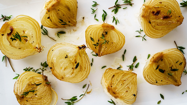 Caramelized onions on a white background