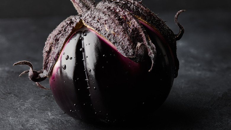 Barbarella eggplant with water drops