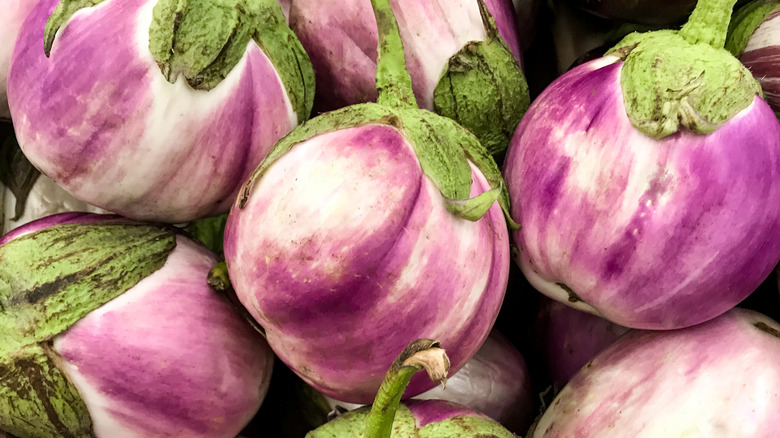 Pile of Rosa Bianca eggplants