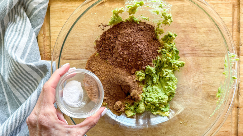 vegan avocado brownie ingredients in bowl