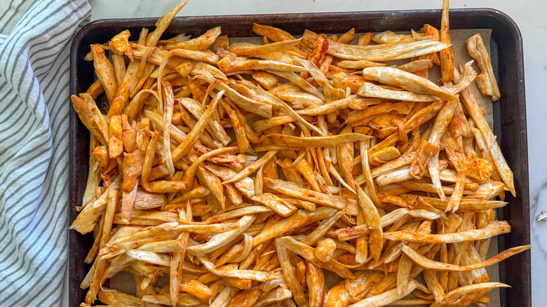 marinated mushrooms on baking tray