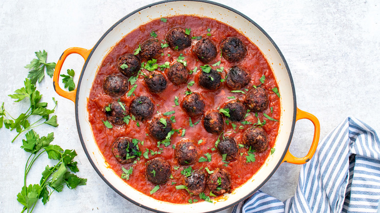 vegan "meatballs" in pan