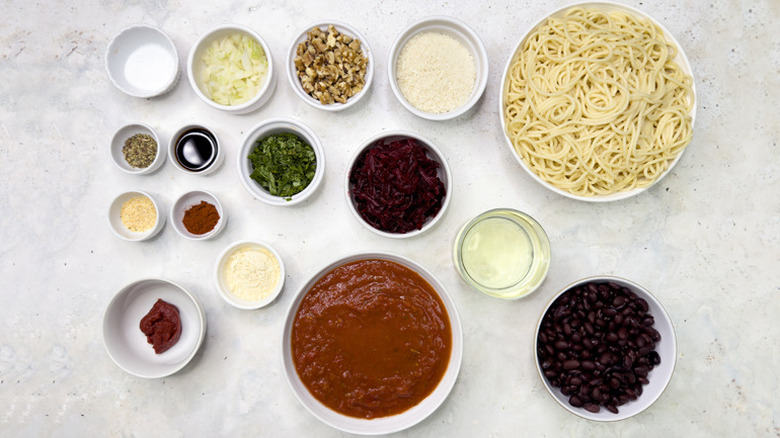 ingredients vegan beet and black bean "meatballs"