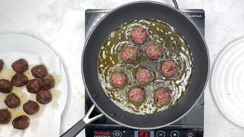 "meatballs" in frying pan
