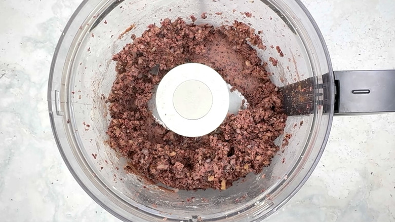 Vegan "meatballs" mixture in food processor