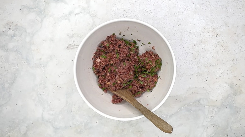 Vegan "meatballs" mixture in bowl