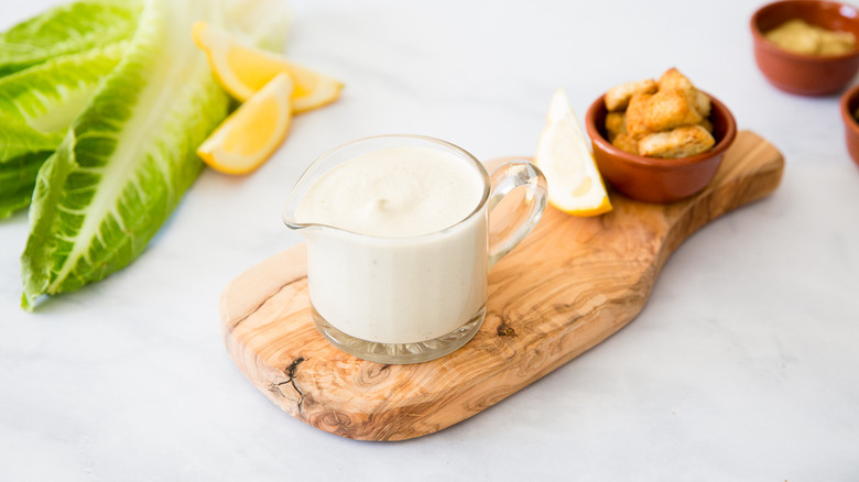 vegan Caesar dressing on table