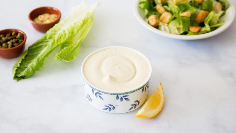 cashew Caesar dressing on table