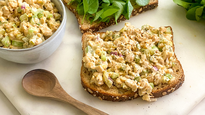 open face sandwich with watercress