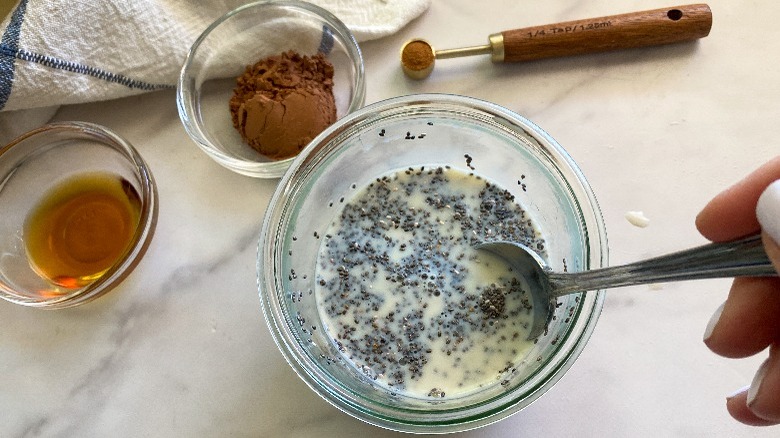 stirring chia seeds and milk