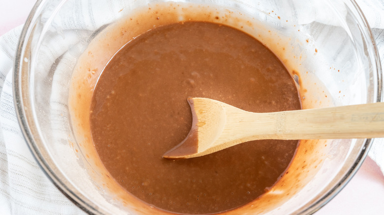 chocolate cake batter in bowl