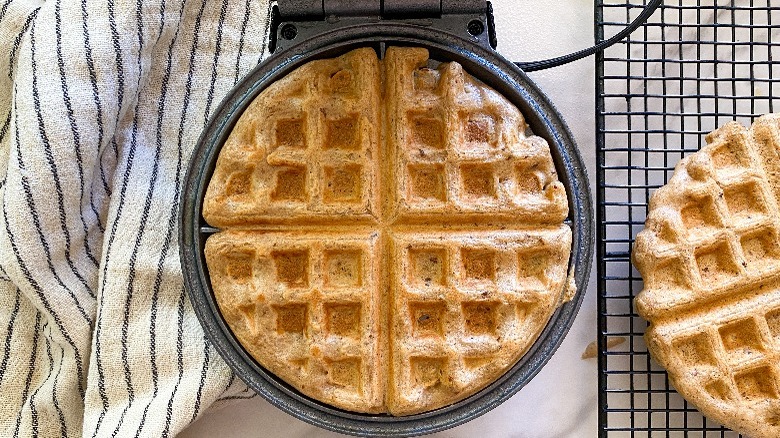 cooked waffle in waffle iron