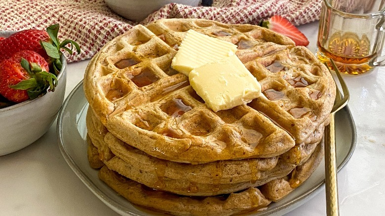 waffles on plate with butter 