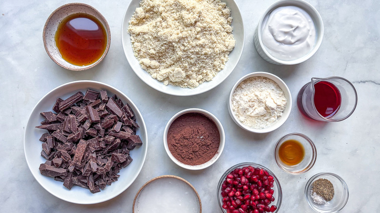 ingredients for chocolate pomegranate tart