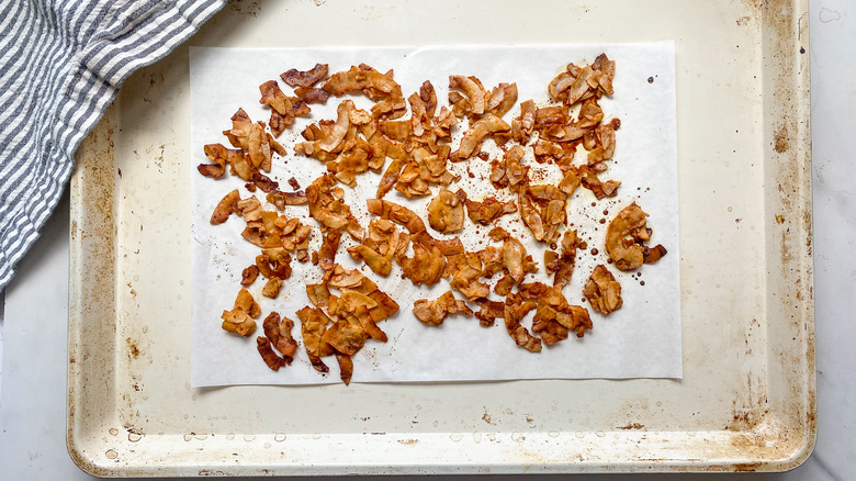 coconut bacon on baking sheet