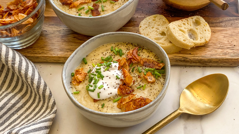 bowl of soup with bread