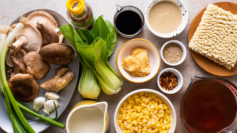 ingredients for vegan miso ramen.