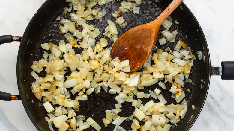 cooking onion in pan