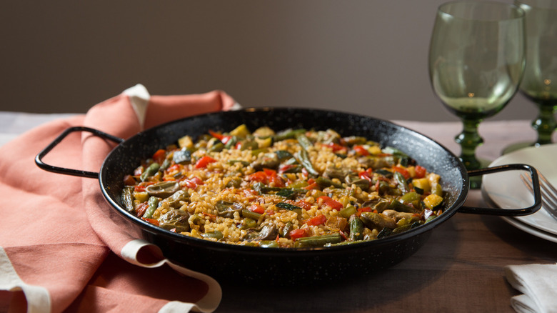 vegetable paella served on table 