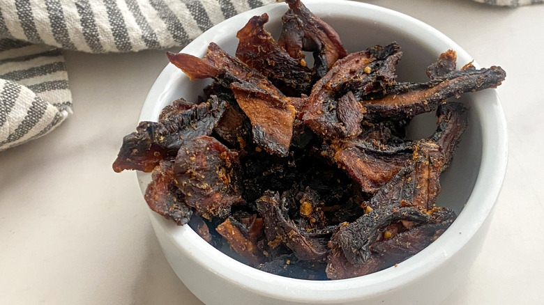 bowl of mushroom jerky