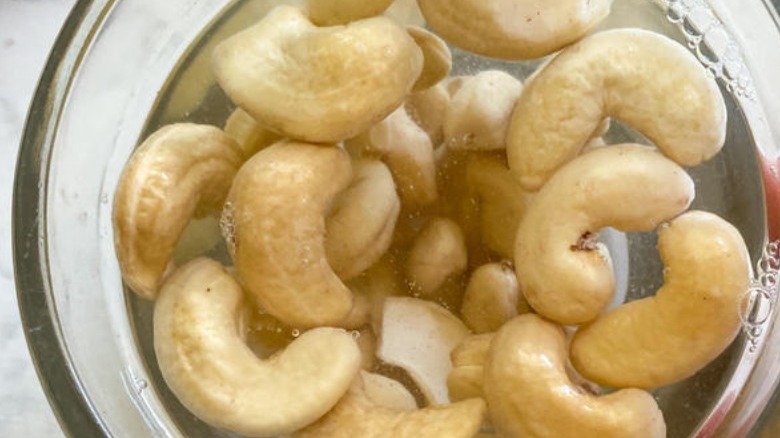 cashews soaking in water