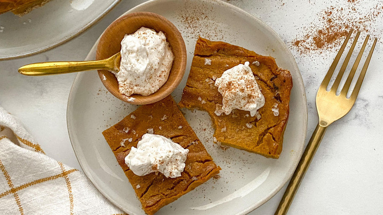 pumpkin bars on white plate