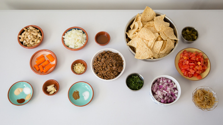 lentil nacho ingredients on table 