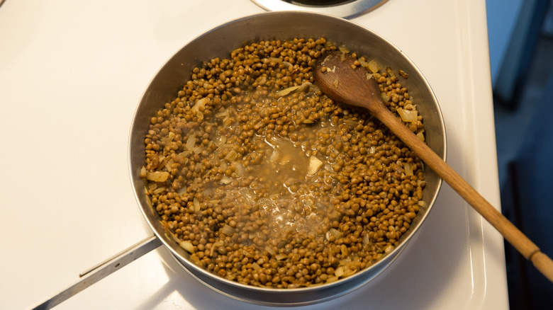 lentils simmering in water