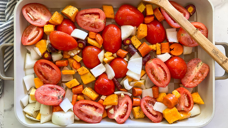 sheet pan with vegetables