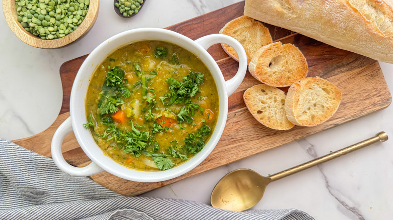 bowl of soup with bread