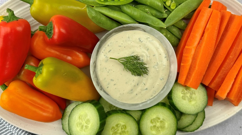 vegetables with bowl of dip