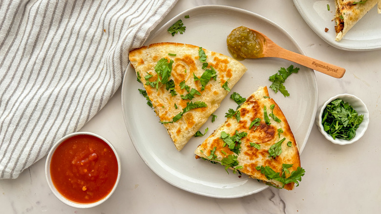 2 pieces of quesadilla plated