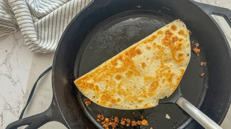 seared quesadilla in pan