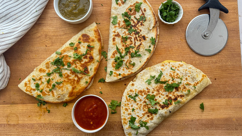 quesadillas on cutting board