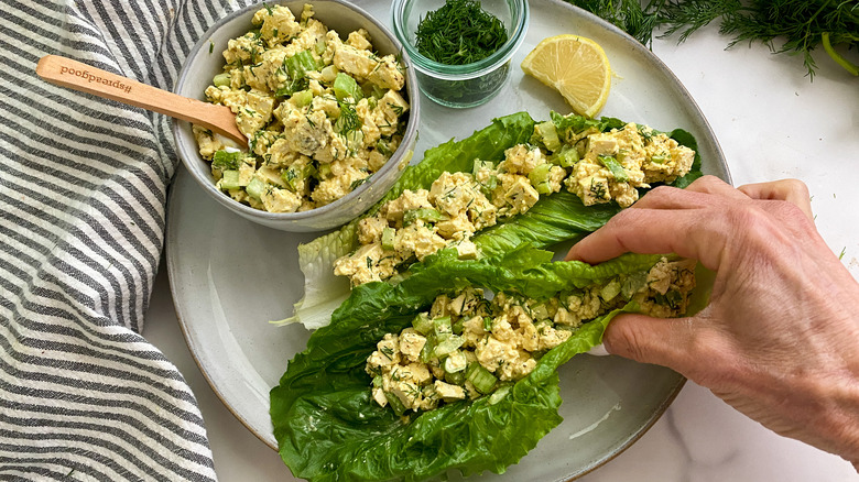 lettuce cups with tofu salad