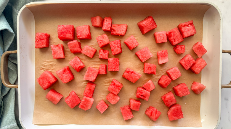 watermelon on baking sheet