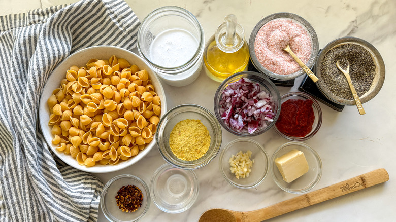 vegan vodka pasta recipe ingredients prepped in bowls