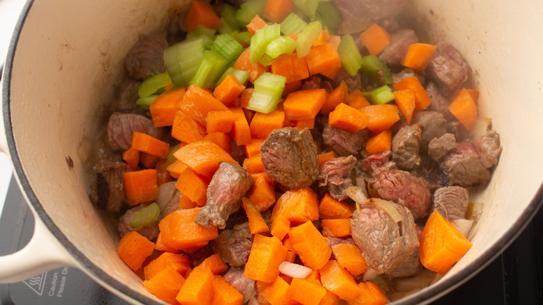 beef and veggies cooking