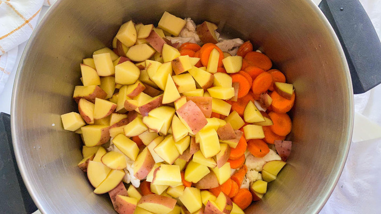 chopped vegetables in pot