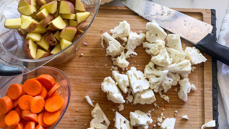 chopped potatoes, carrots, and cauliflower 