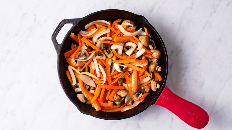 vegetables in cast iron skillet