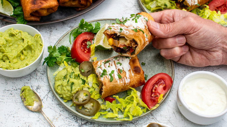 chimichangas with sides and toppings