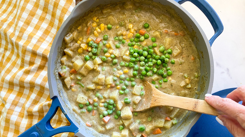 pan with vegetables and roux